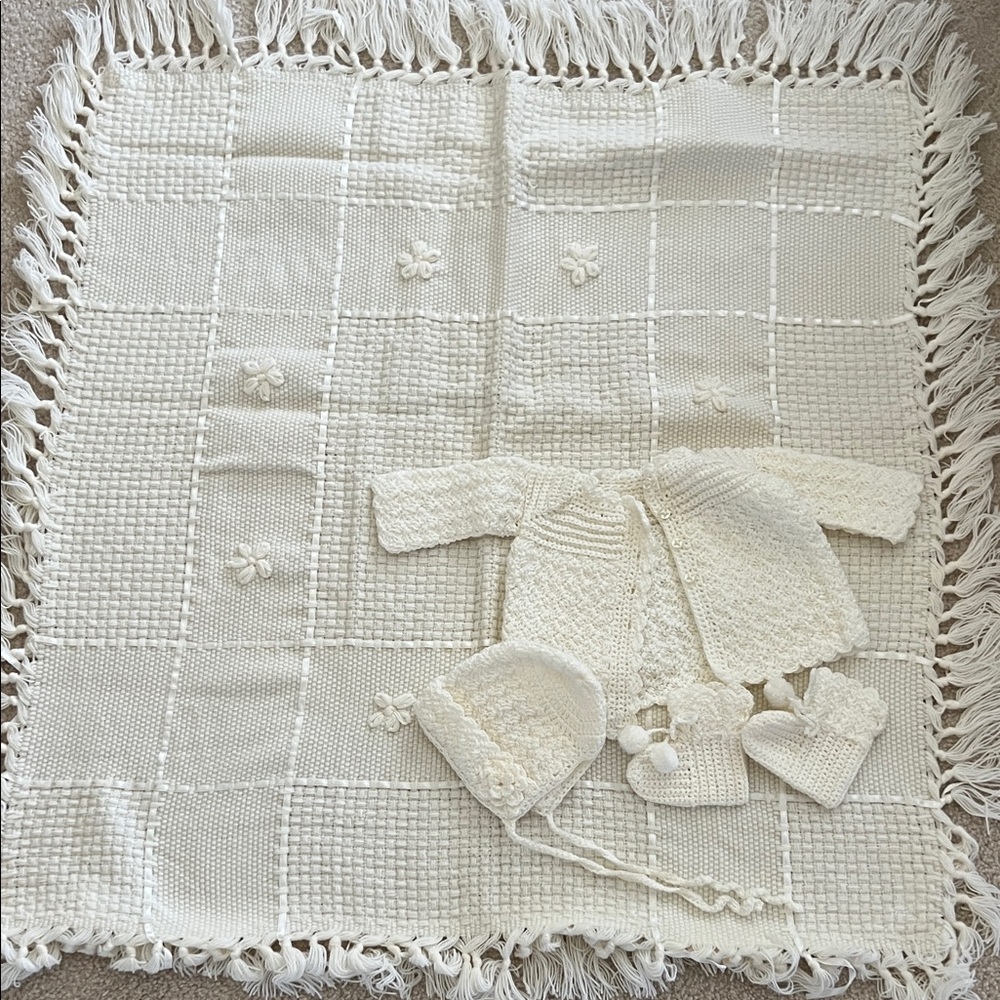 Handmade Infant Christening Set with Atkins White Blanket - Vintage